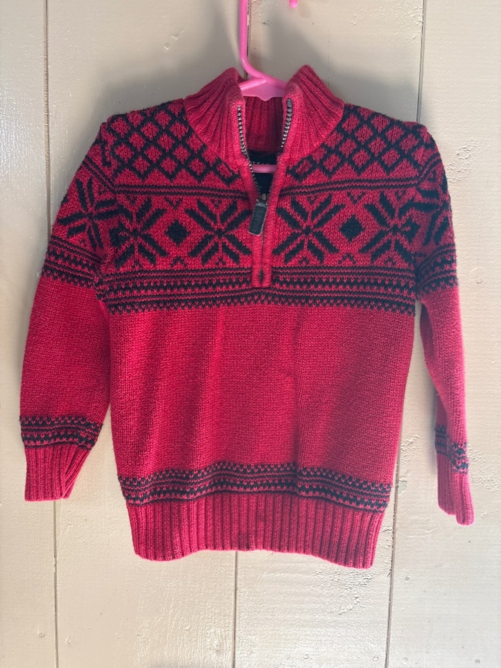 Chaps 1/4 zip boys sweater red and black pattern